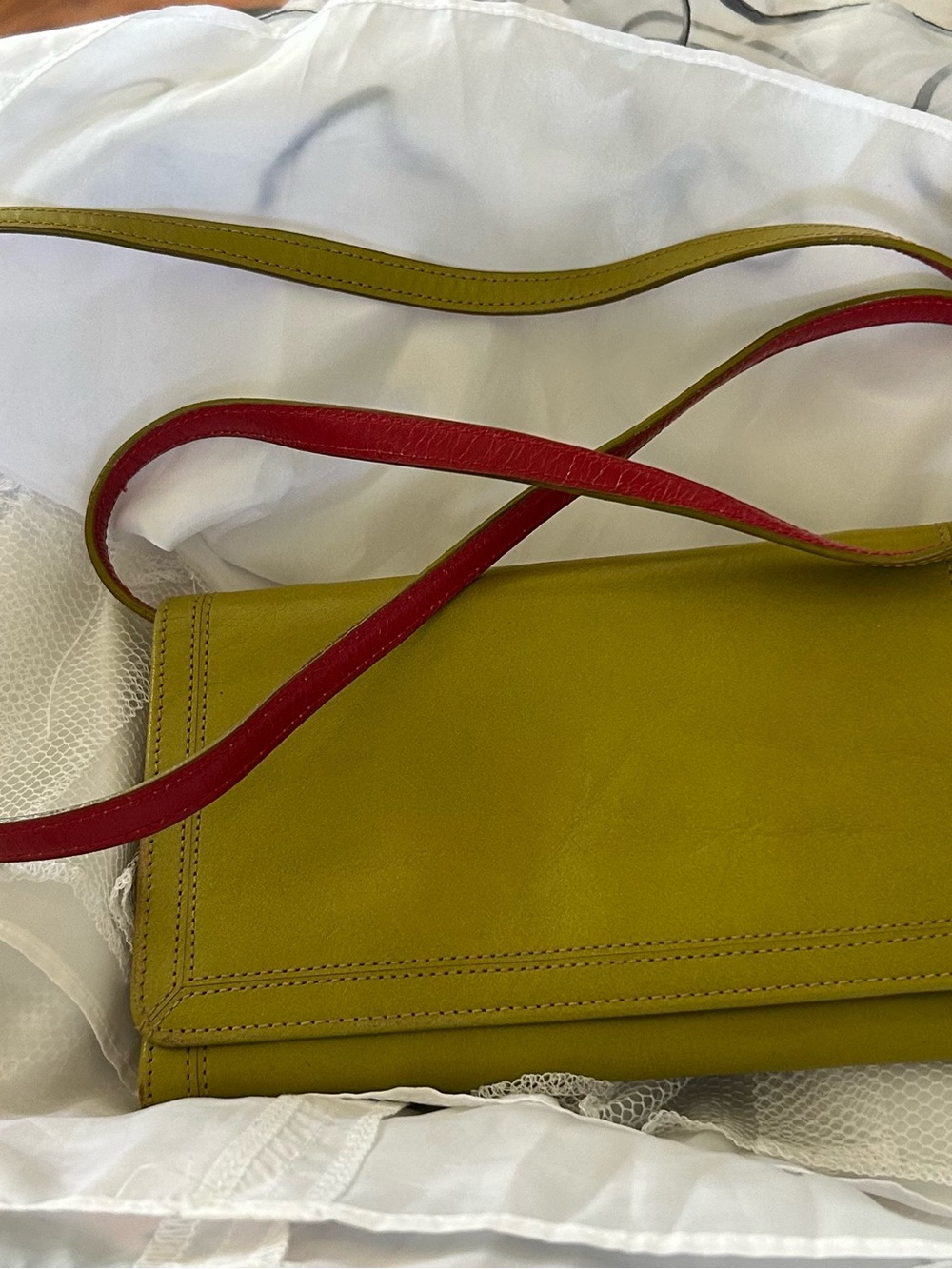 TUSK, leather Slim Double-Sided Bag Strap in Red/dark lime
